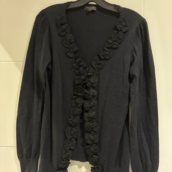 Ted Baker cotton cardigan with black floral button panel - Picture 1 of 10